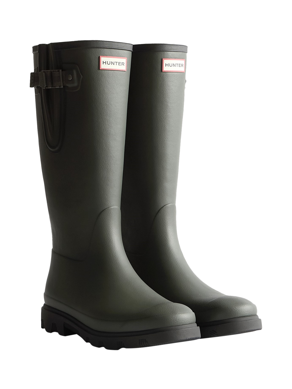 Product image 2 of 4, which shows Hunter Downpour Field Adjustable Tall Wellington Boots, Olive, 8