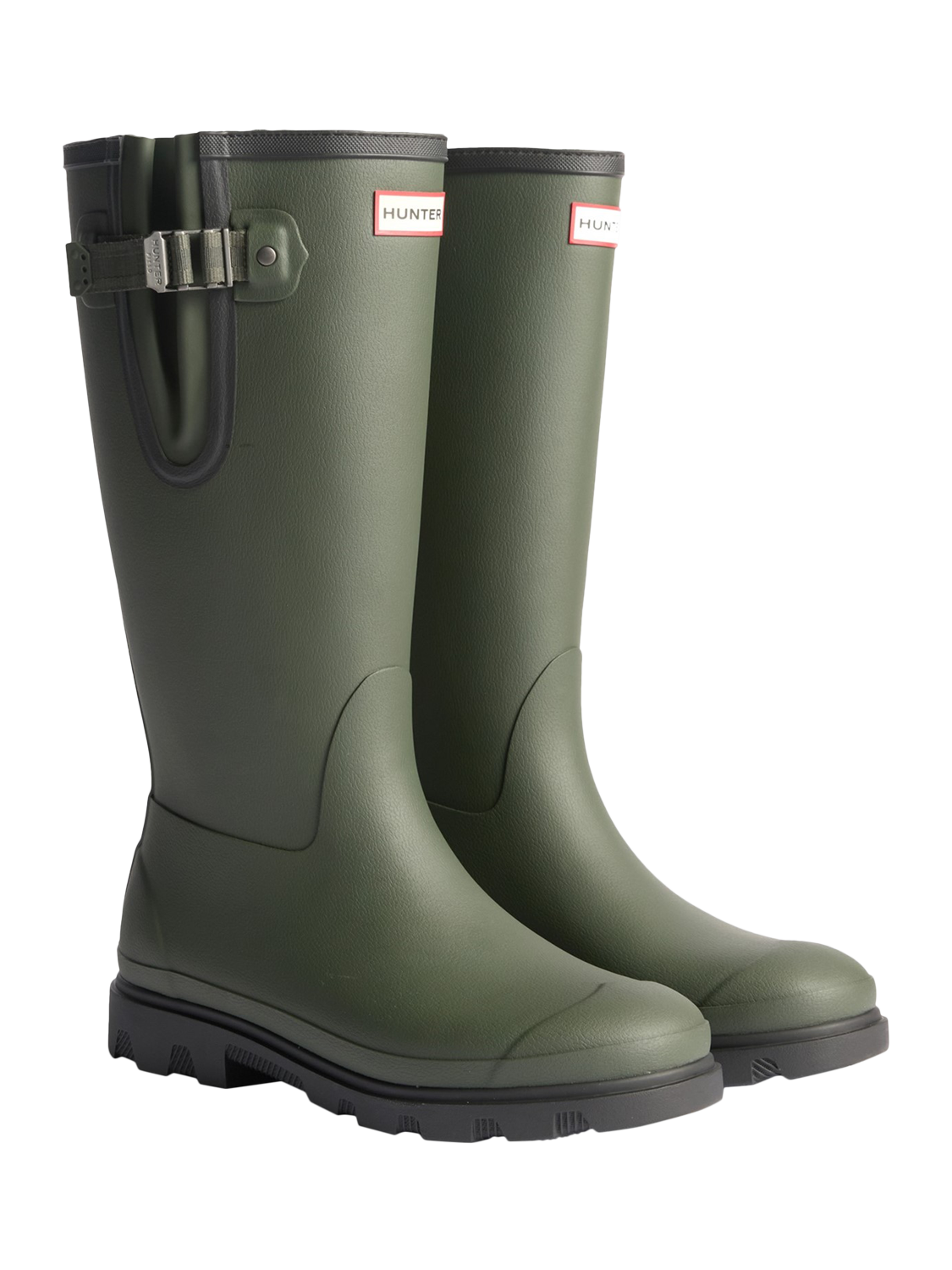 Product image 2 of 4, which shows Hunter Downpour Side Adjustable Wellington Boots, Olive, 8