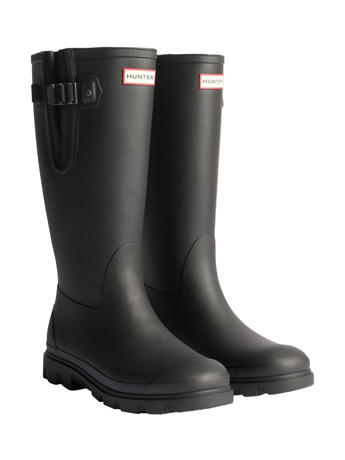 Product image 2 of 4, which shows Hunter Downpour Side Adjustable Wellington Boots, Black, 8