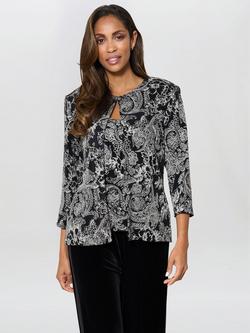 Gina Bacconi Three Quarter Sleeve Round Neck Blazer, Black/Taupe