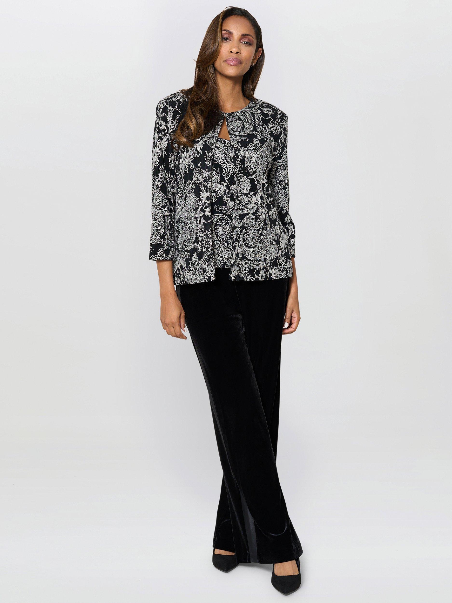 Product image 3 of 6, which shows Gina Bacconi Three Quarter Sleeve Round Neck Blazer, Black/Taupe, S