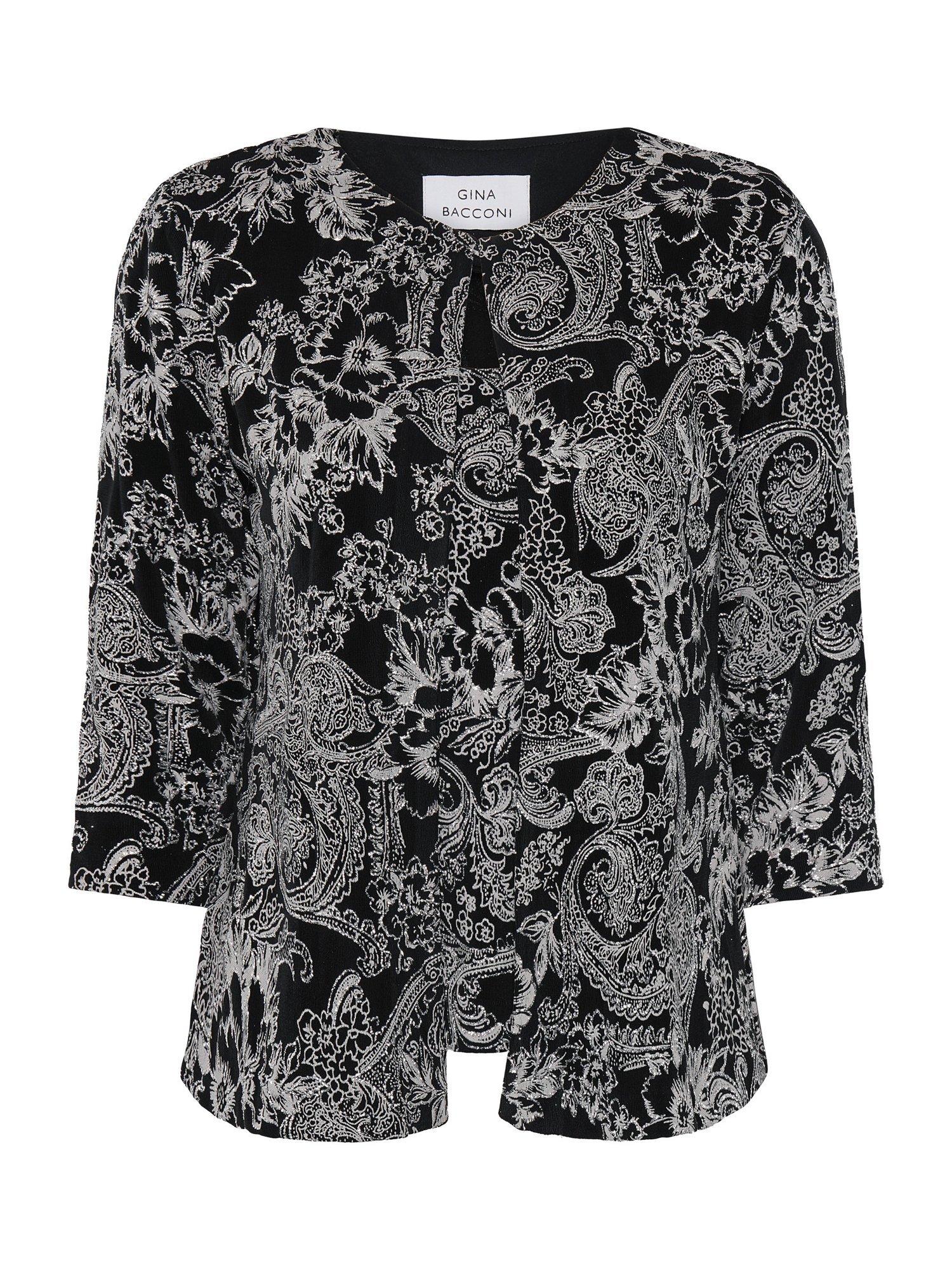 Product image 4 of 6, which shows Gina Bacconi Three Quarter Sleeve Round Neck Blazer, Black/Taupe, S