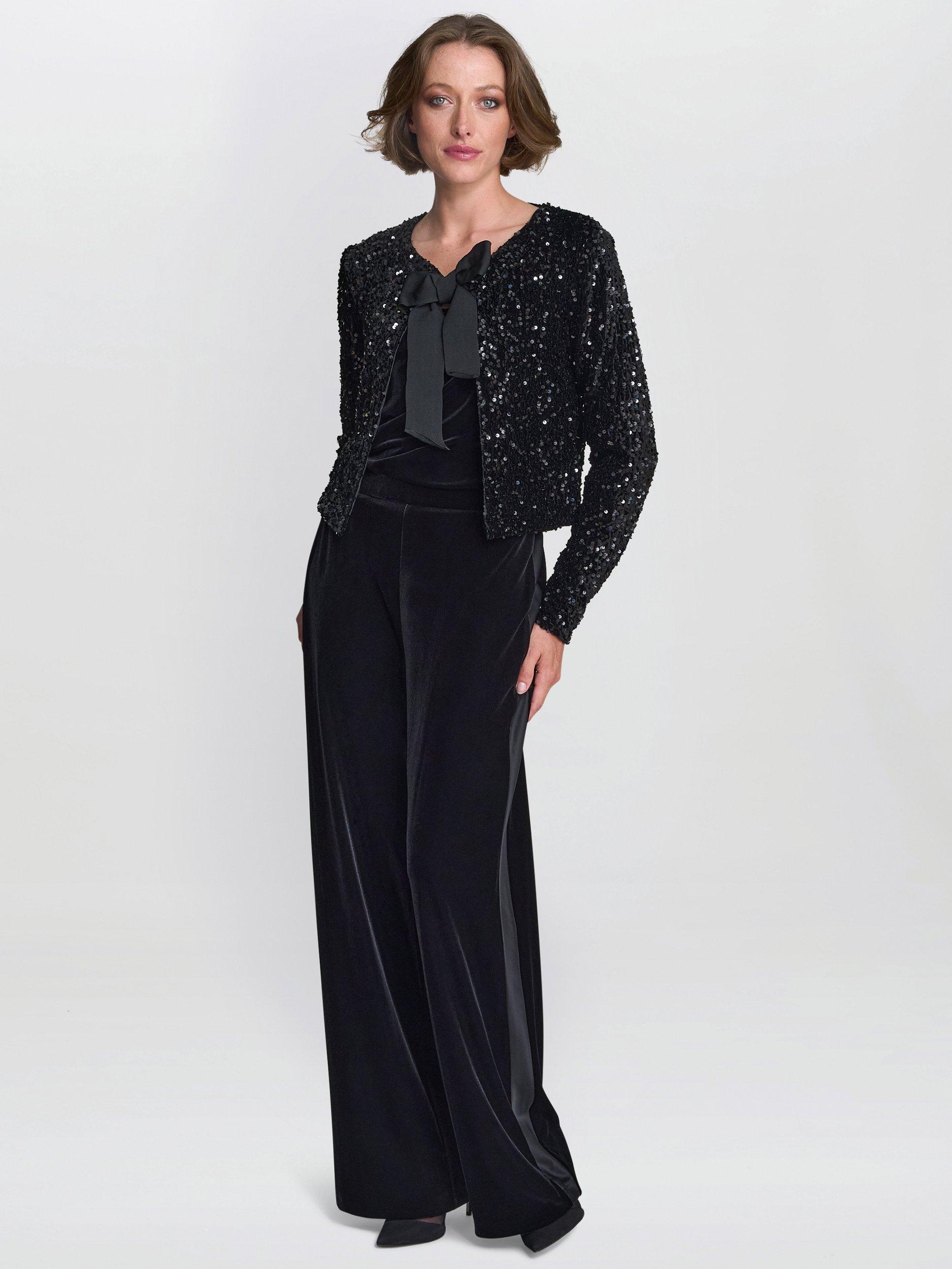 Product image 3 of 7, which shows Gina Bacconi Roxy Sequin Jacket, Black, S