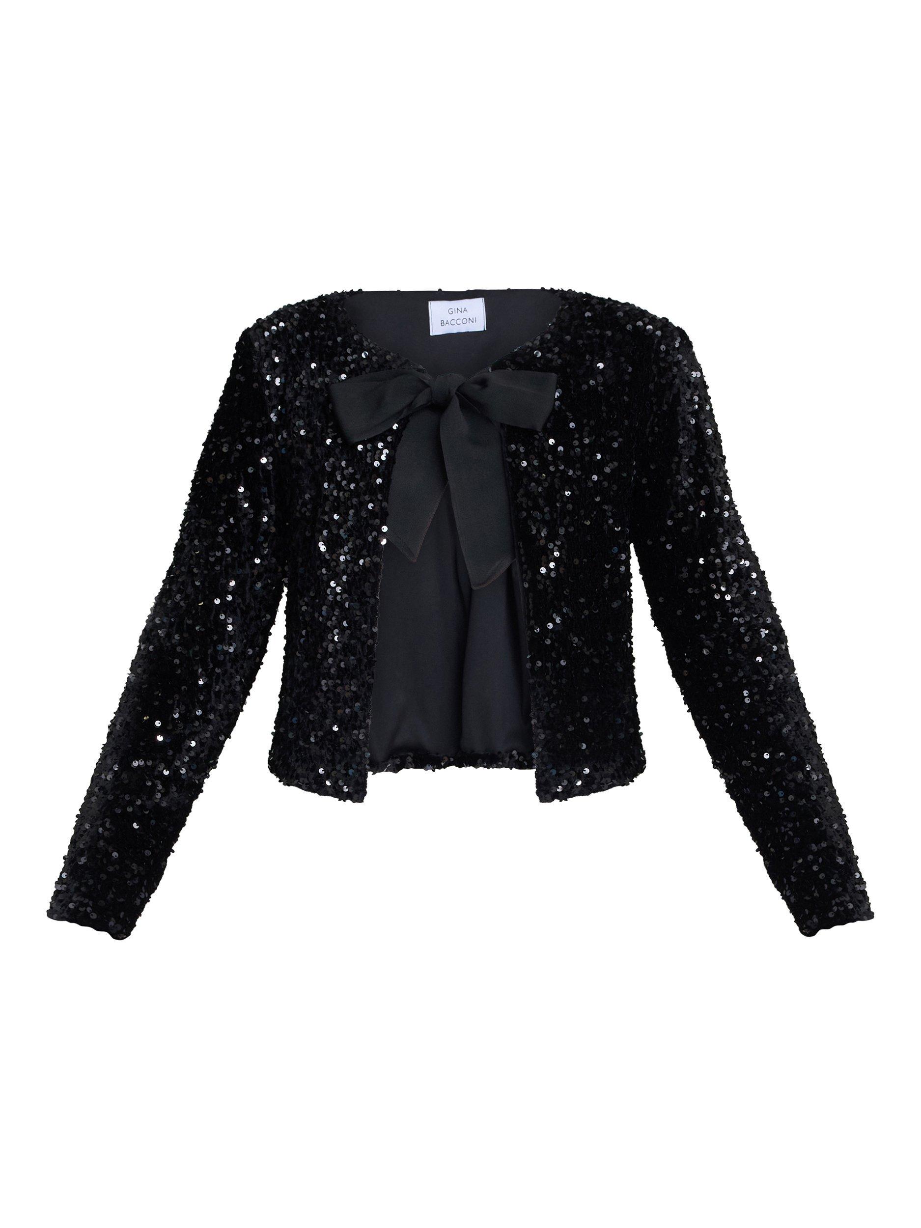 Product image 4 of 7, which shows Gina Bacconi Roxy Sequin Jacket, Black, S