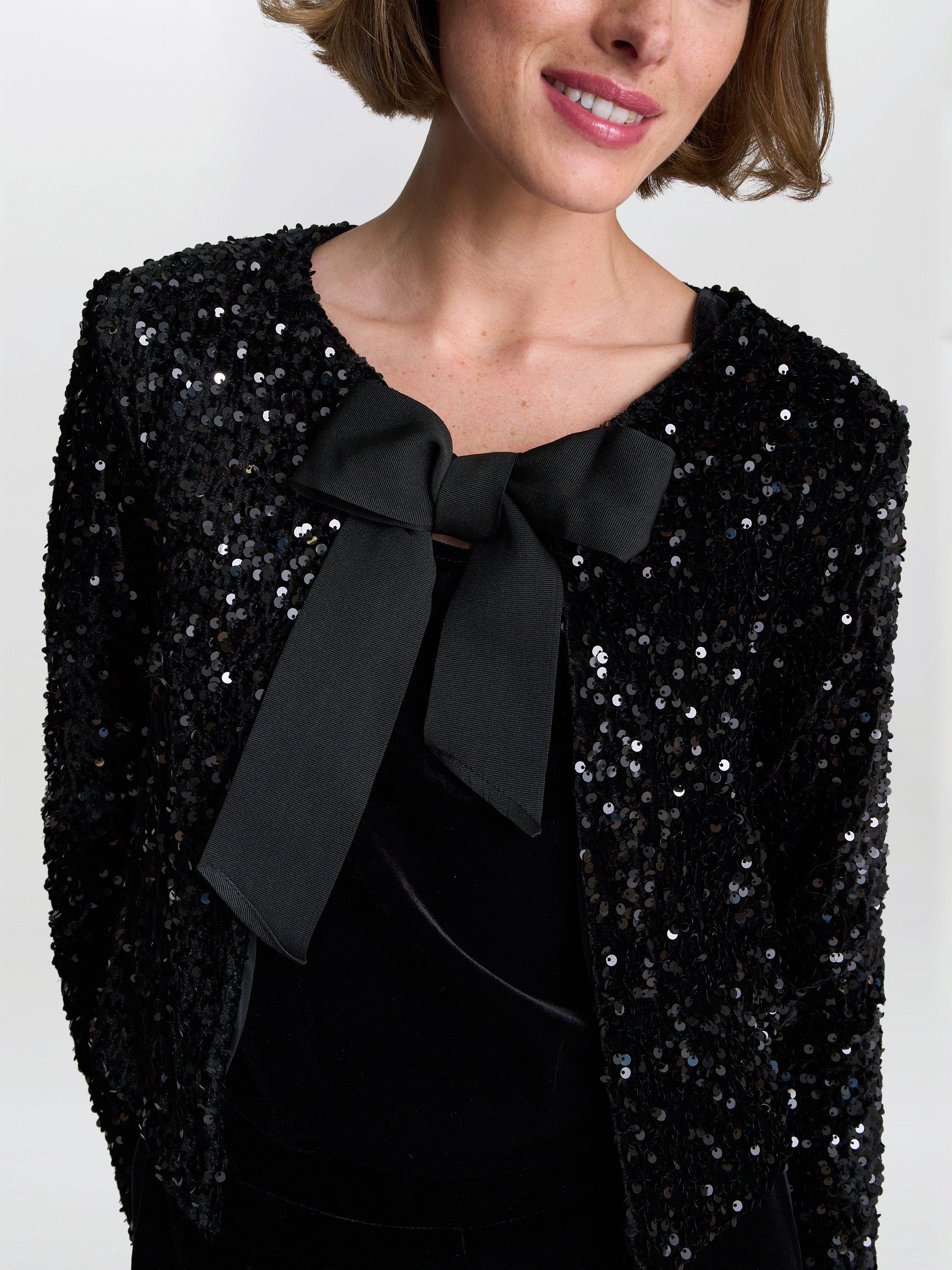 Product image 7 of 7, which shows Gina Bacconi Roxy Sequin Jacket, Black, S