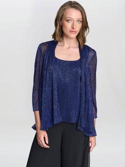 Gina Bacconi Metallic Long Sleeve Round Neck Coatigan, Black/Royal