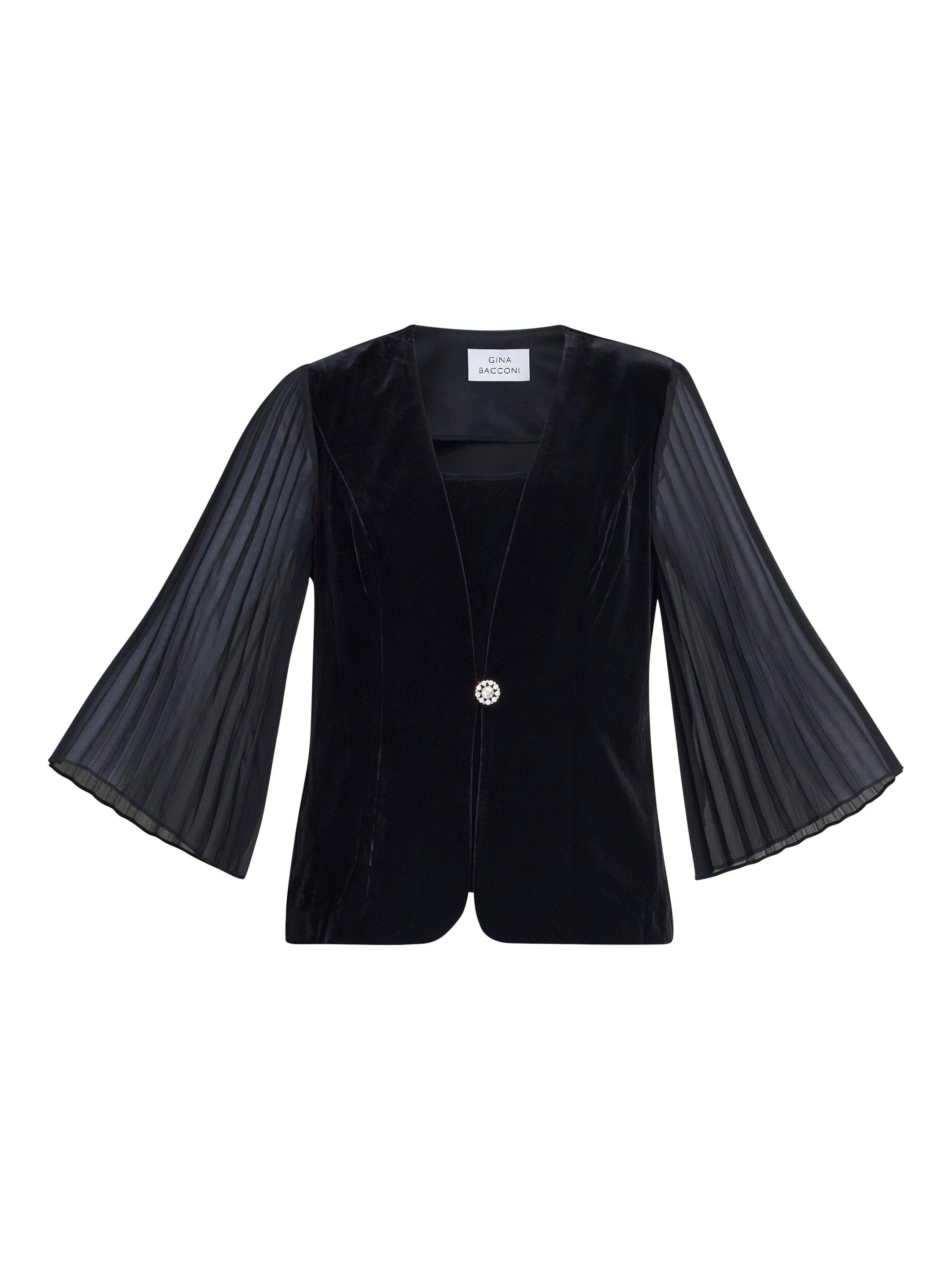 Product image 3 of 7, which shows Gina Bacconi Three Quarter Sleeve V Neck Blazer, Black, M