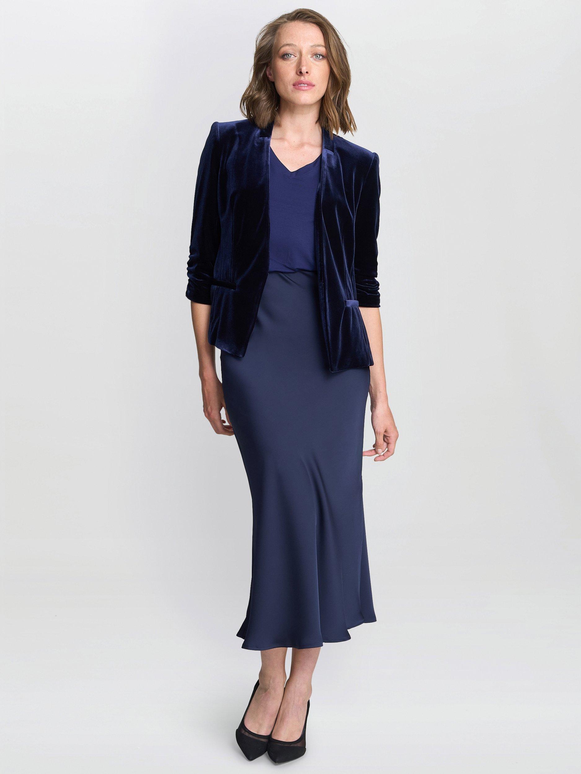 Product image 2 of 4, which shows Gina Bacconi Three Quarter Sleeve V Neck Blazer, Navy, S