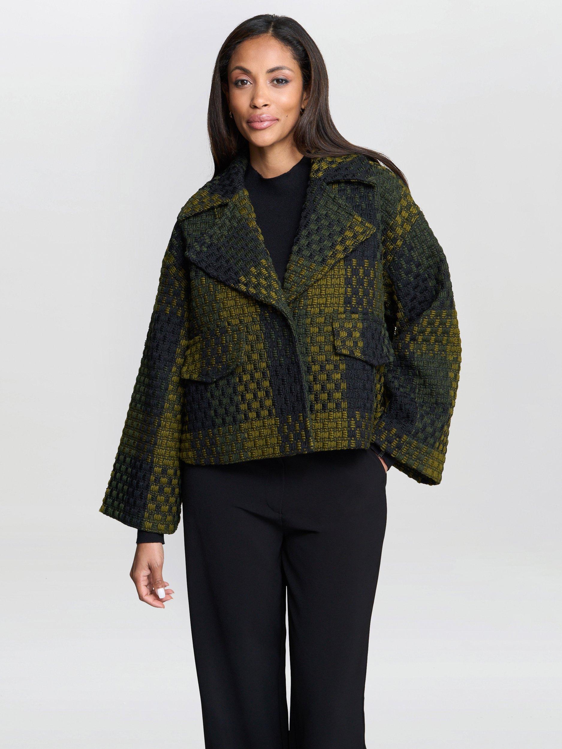Product image 1 of 7, which shows Gina Bacconi Check Boxy Jacket, Green, S