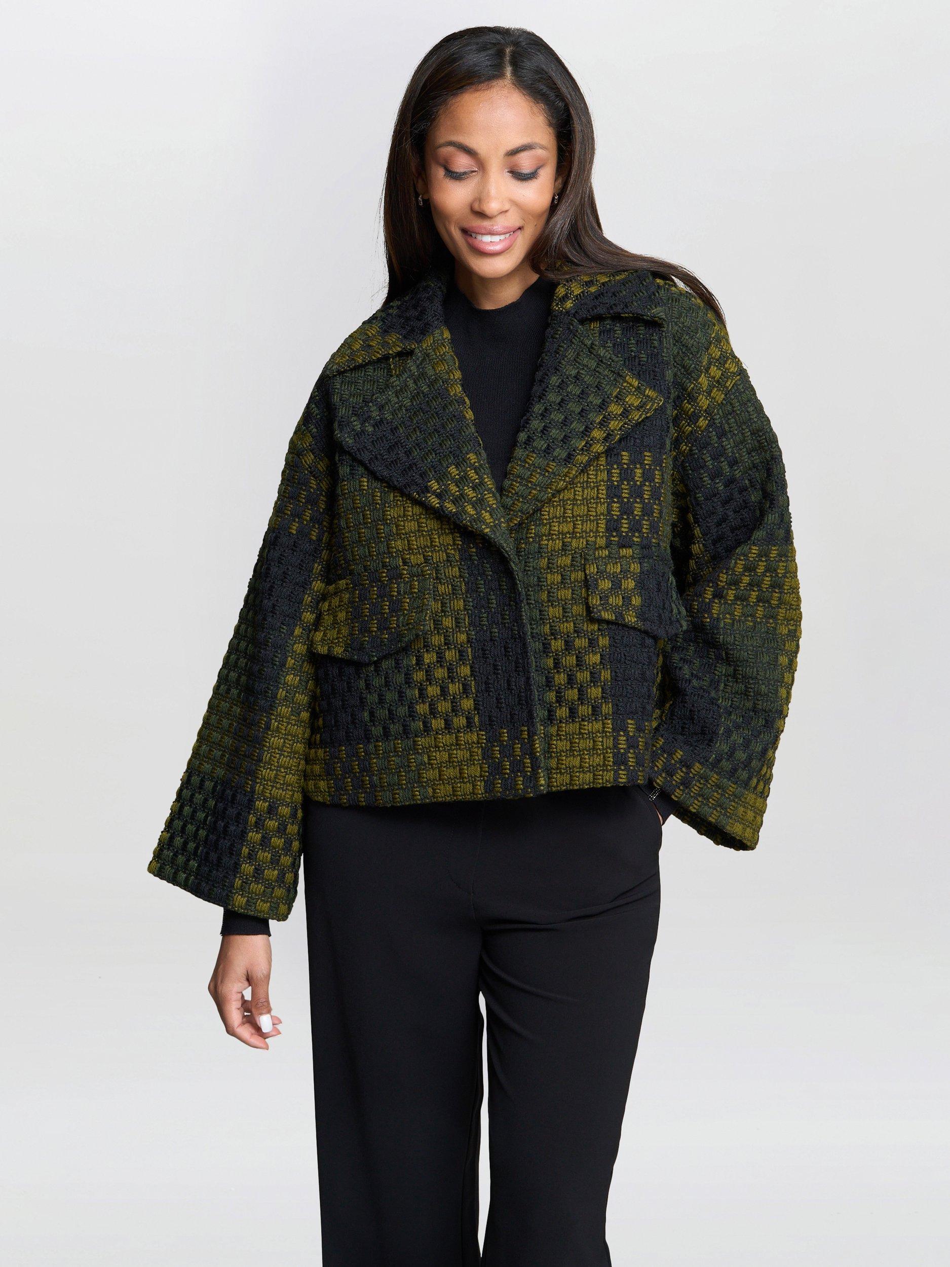 Product image 3 of 7, which shows Gina Bacconi Check Boxy Jacket, Green, S