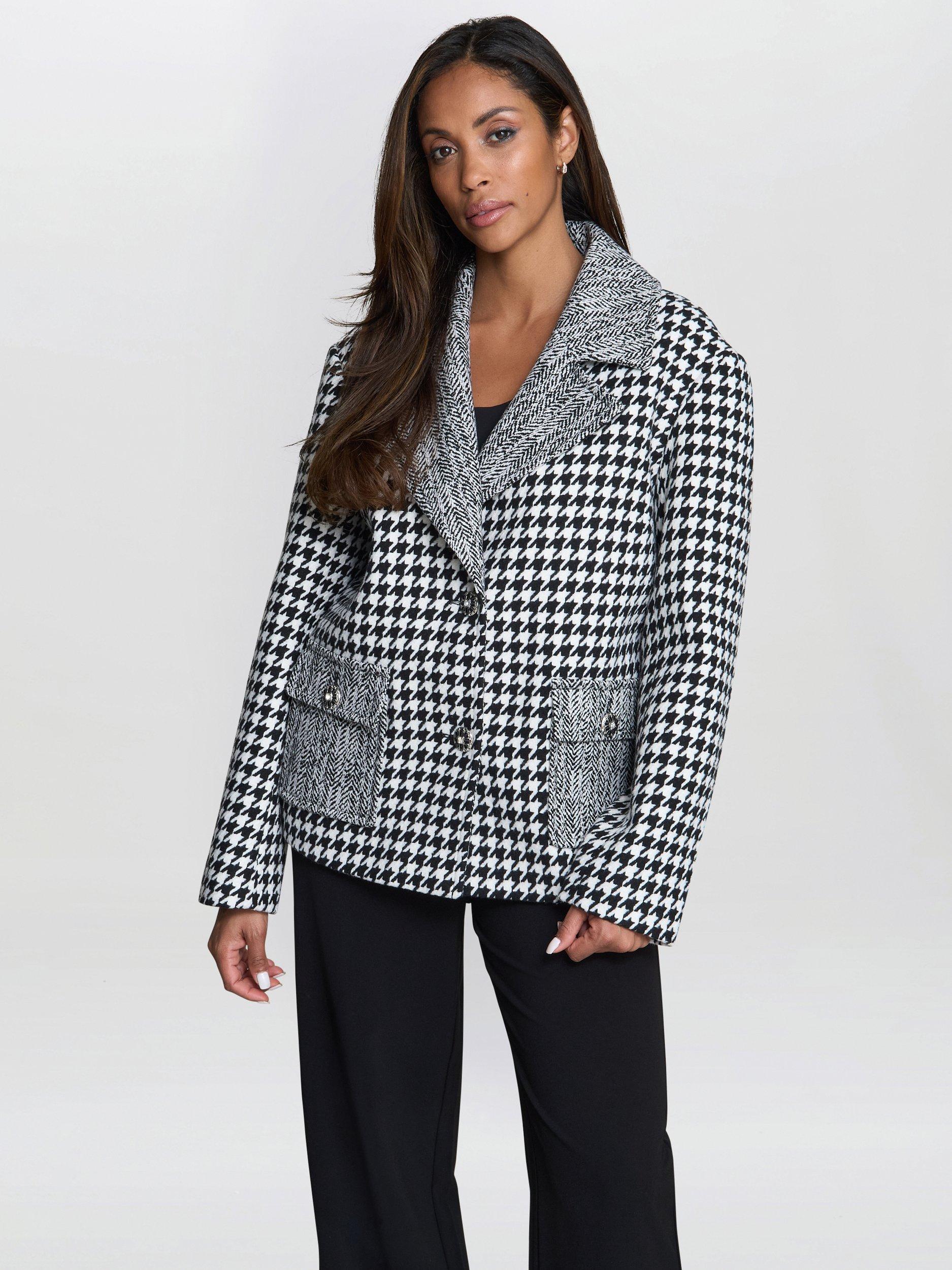Product image 1 of 6, which shows Gina Bacconi Wiktoria Tweed Jacket, Black/White, S