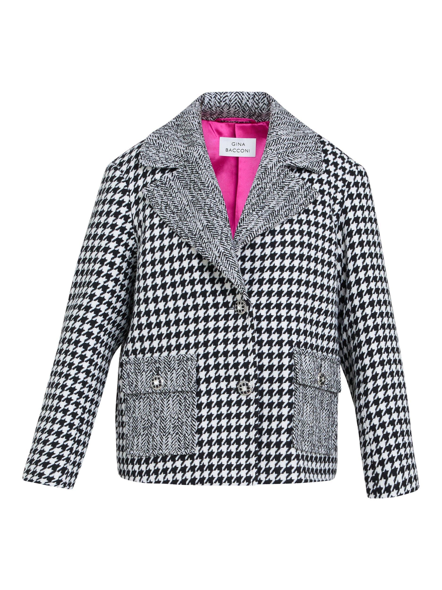 Product image 4 of 6, which shows Gina Bacconi Wiktoria Tweed Jacket, Black/White, S