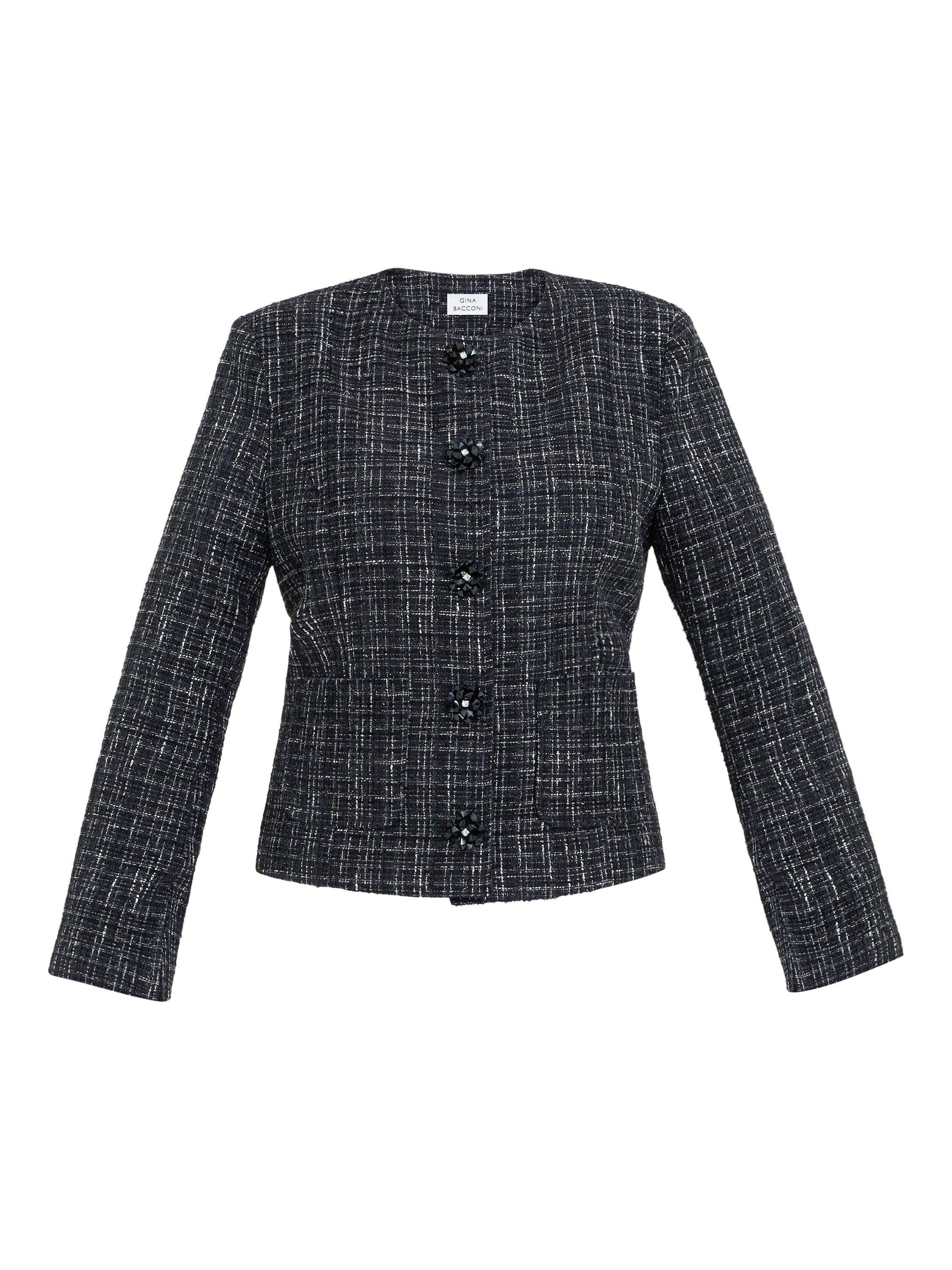 Product image 4 of 6, which shows Gina Bacconi Alisson Tweed Knit Jacket, Black, S