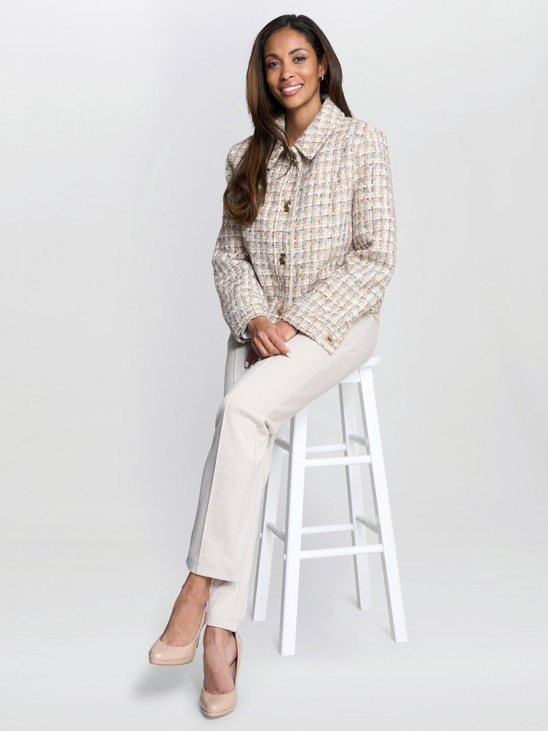 Product image 5 of 6, which shows Gina Bacconi Textured Collar Blazer, Beige, S