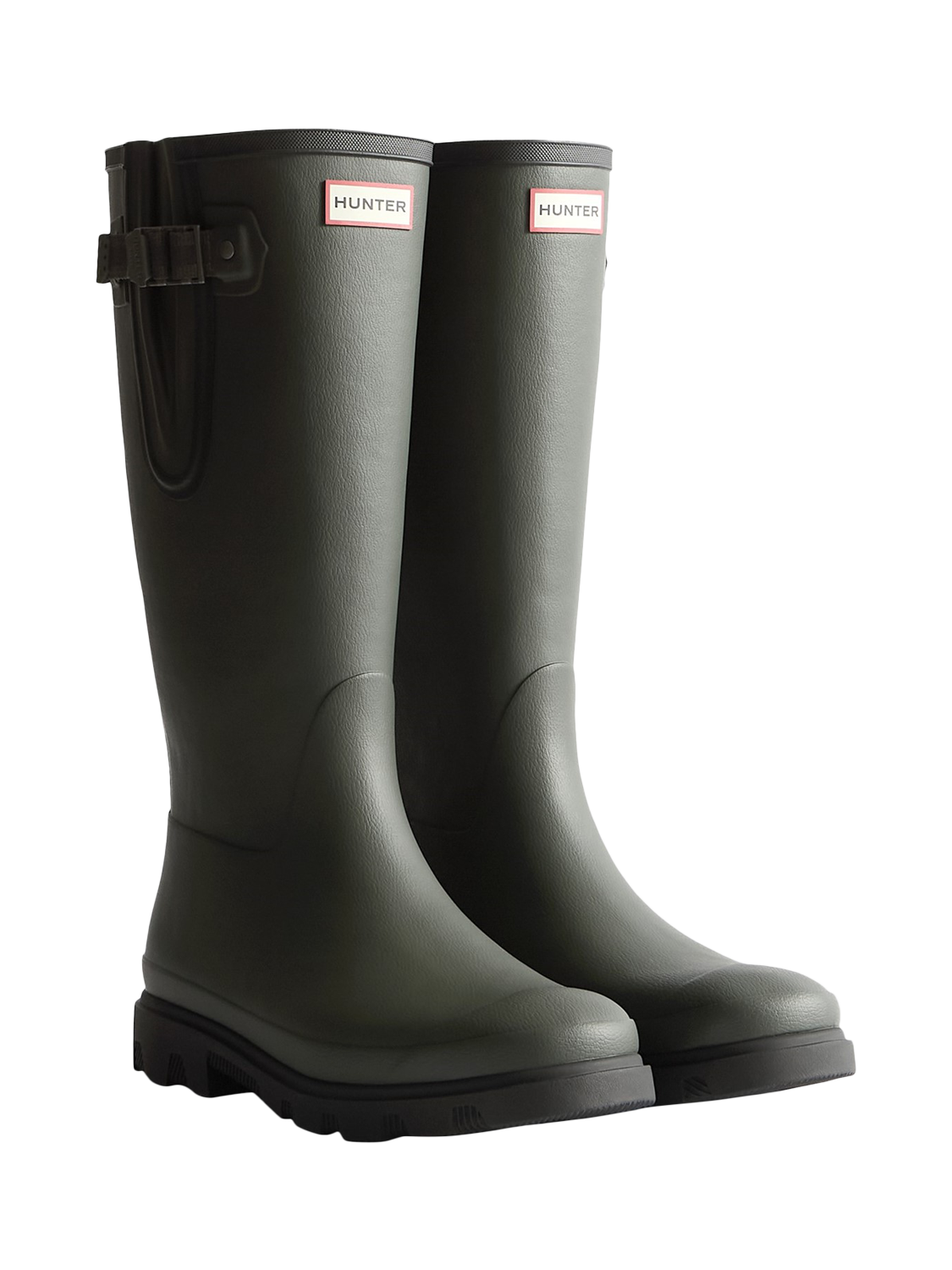 Product image 2 of 4, which shows Hunter Downpour Field Adjustable Tall Boots, Dark Olive/Black, 4