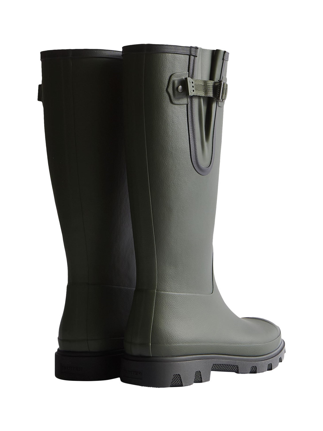 Product image 3 of 4, which shows Hunter Downpour Field Adjustable Tall Boots, Dark Olive/Black, 4