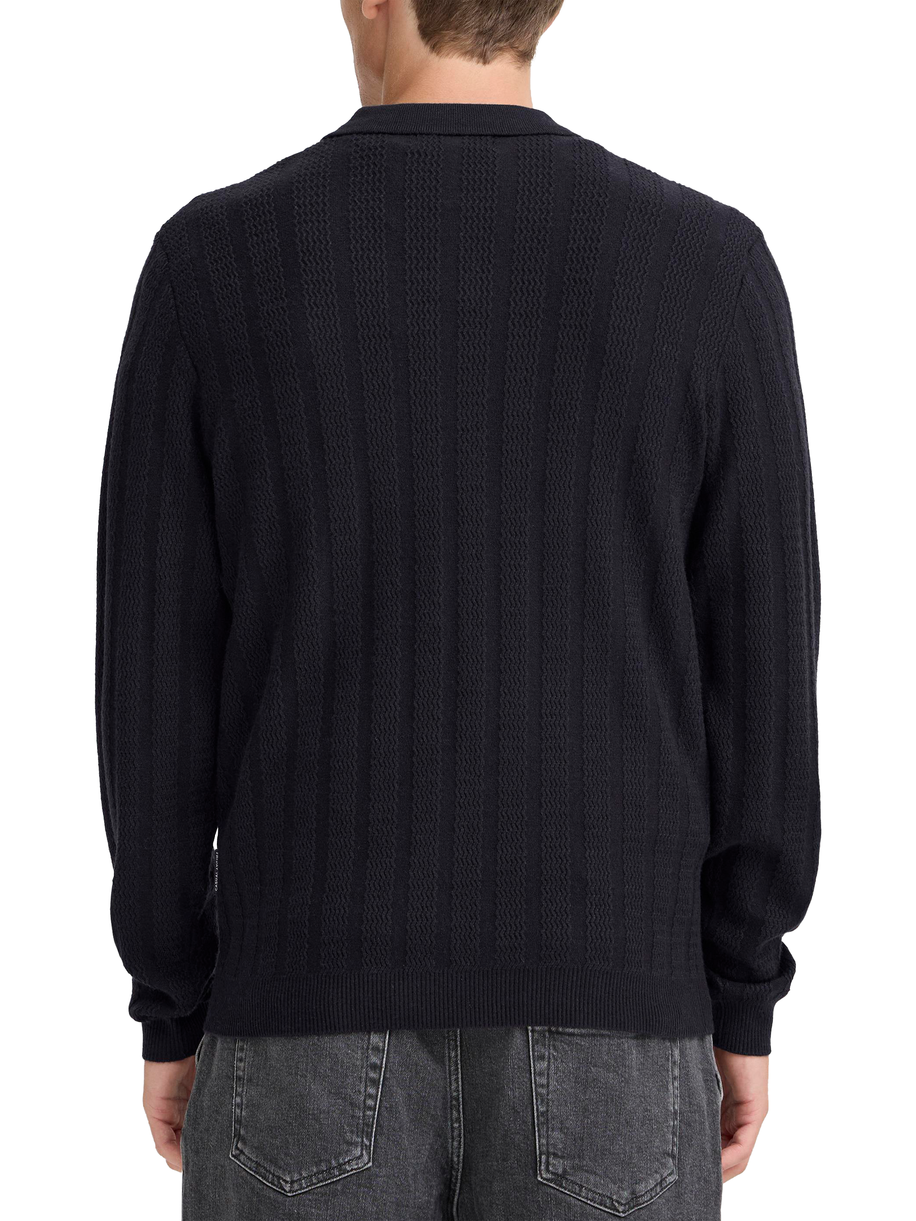 Product image 2 of 7, which shows Casual Friday Bosse Cable Knit Collared Cardigan, Dark Navy, S