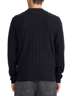 Casual Friday Bosse Cable Knit Collared Cardigan, Dark Navy - view 2, Dark Navy