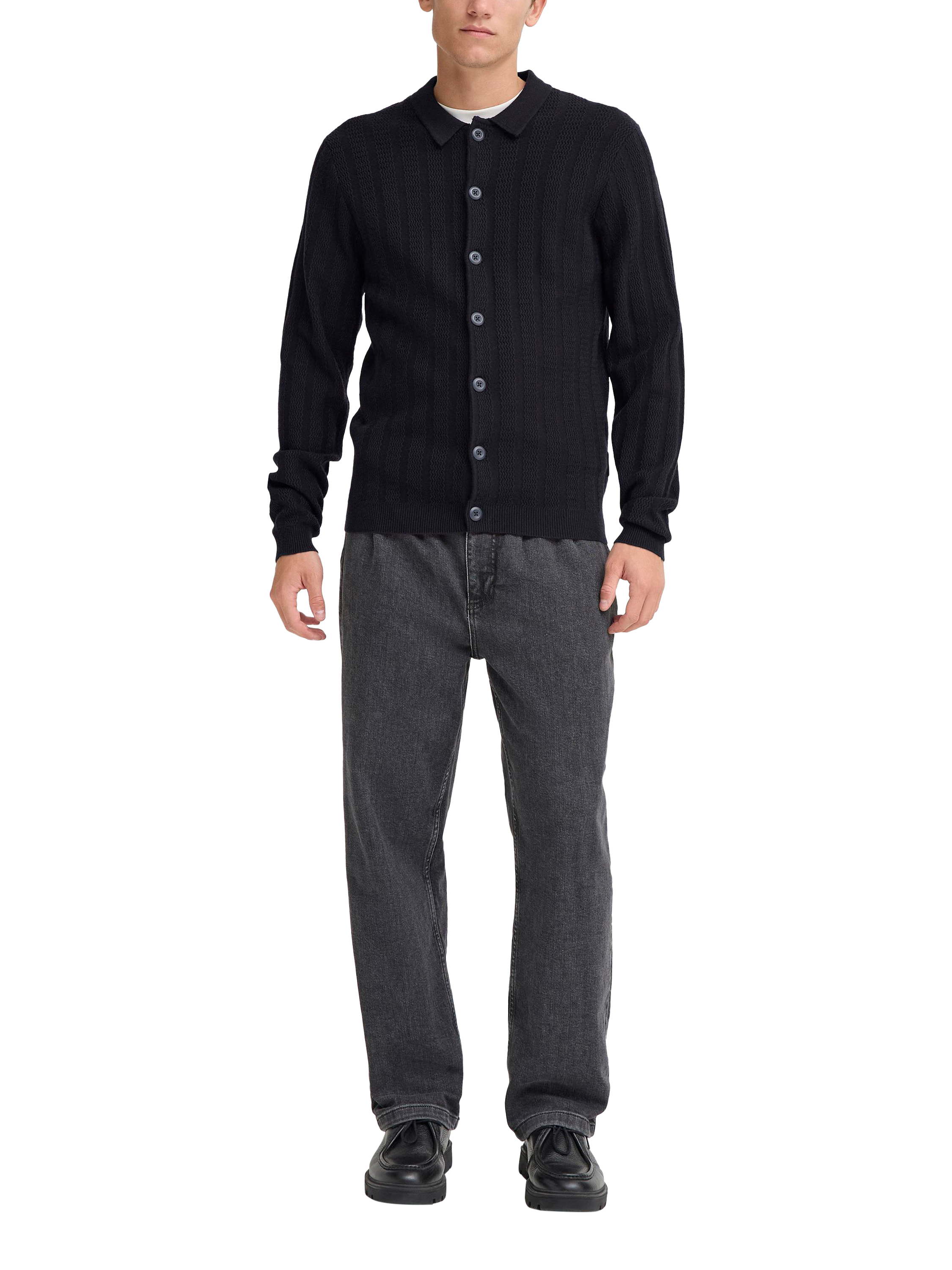 Product image 3 of 7, which shows Casual Friday Bosse Cable Knit Collared Cardigan, Dark Navy, S