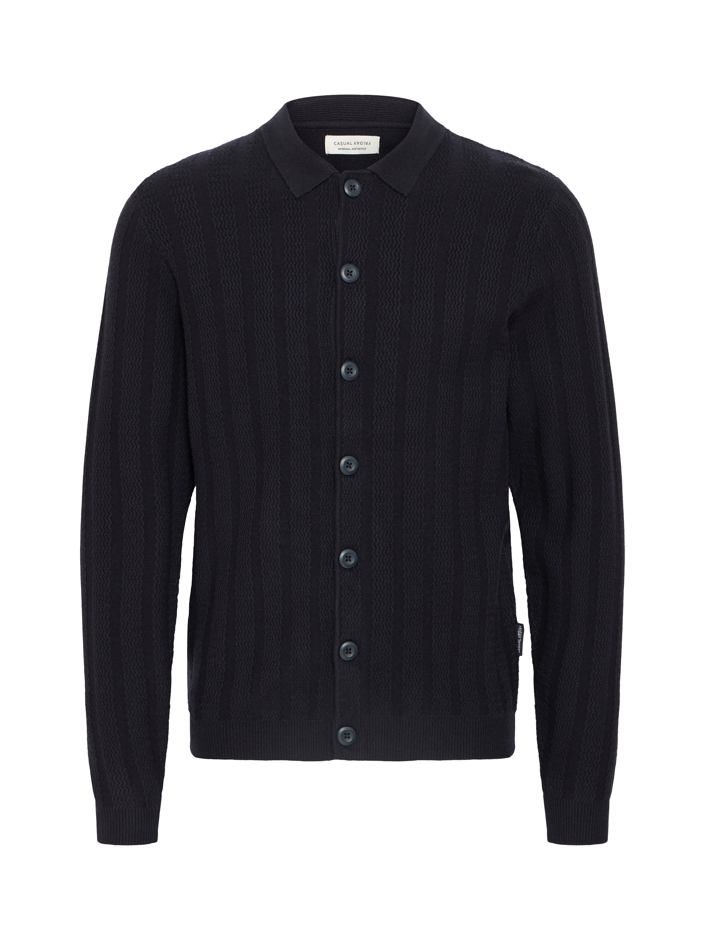 Product image 5 of 7, which shows Casual Friday Bosse Cable Knit Collared Cardigan, Dark Navy, S