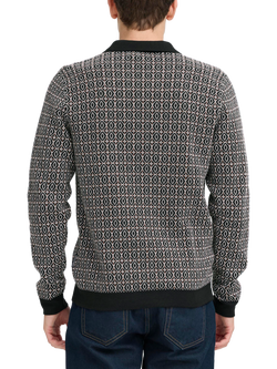 Casual Friday Wik Cotton Geometric Knitted Polo Shirt - view 2, Black Beauty