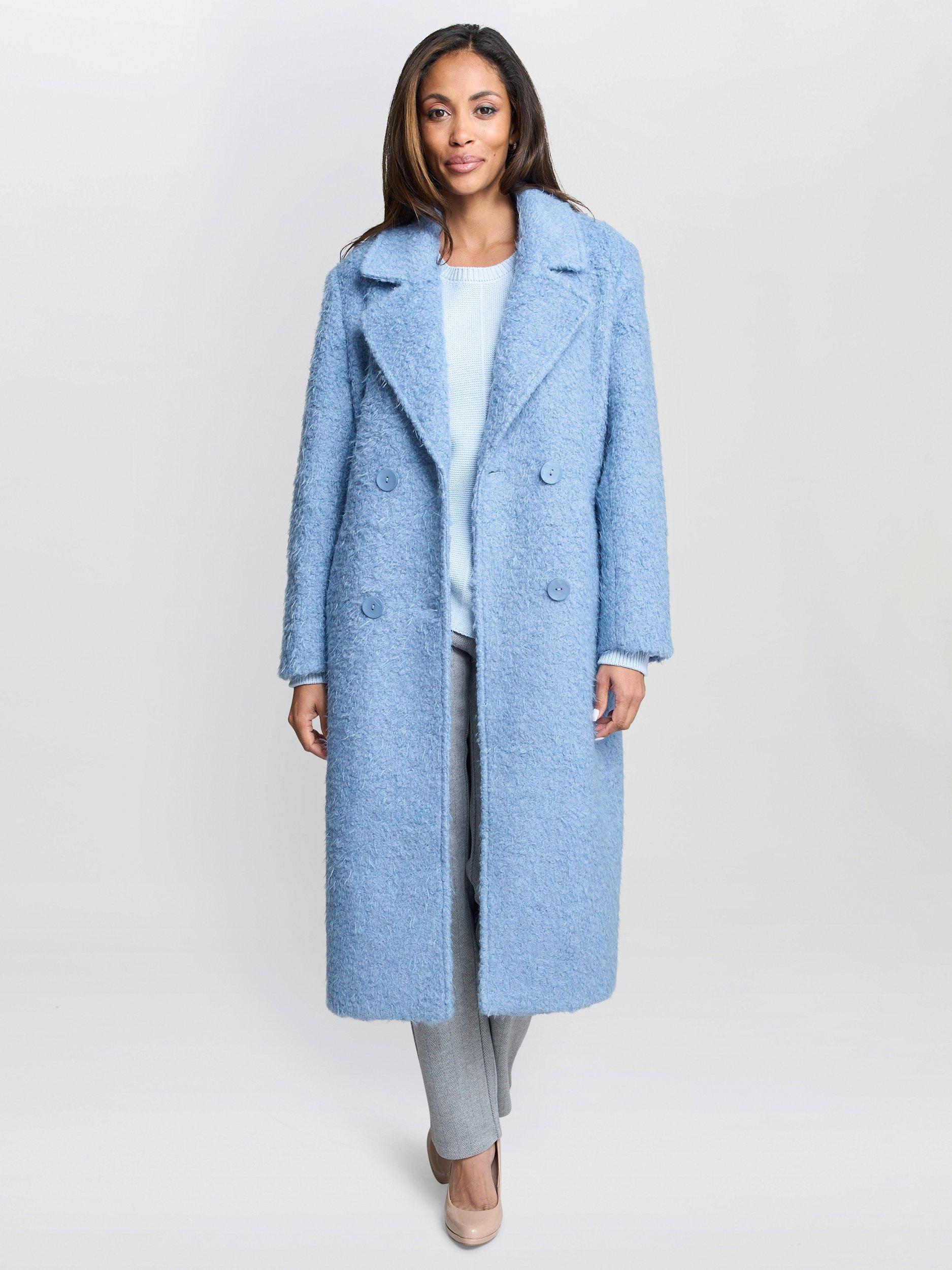 Product image 1 of 5, which shows Gina Bacconi Textured Wool Blend Coat, Blue, XXL