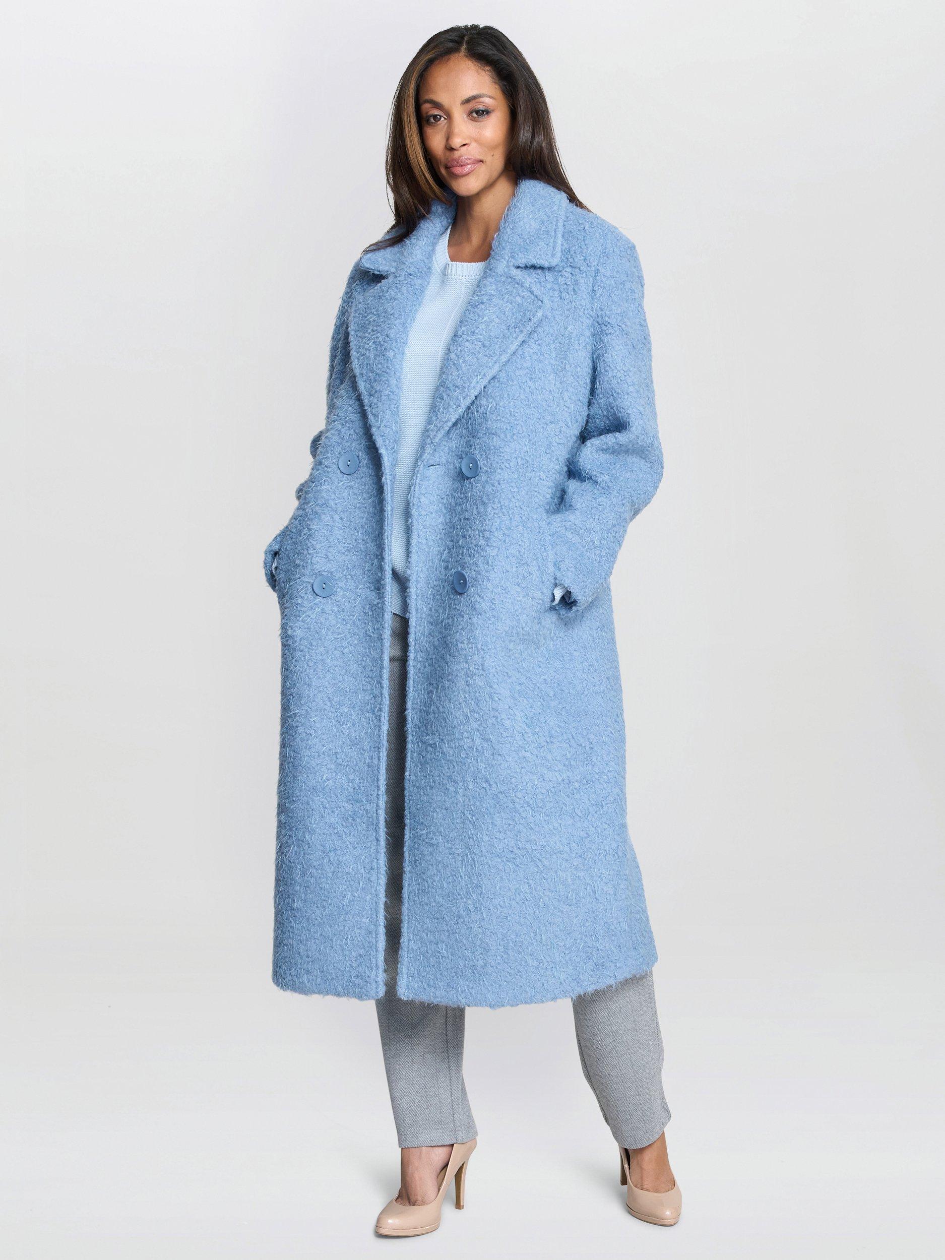 Product image 3 of 5, which shows Gina Bacconi Textured Wool Blend Coat, Blue, XXL