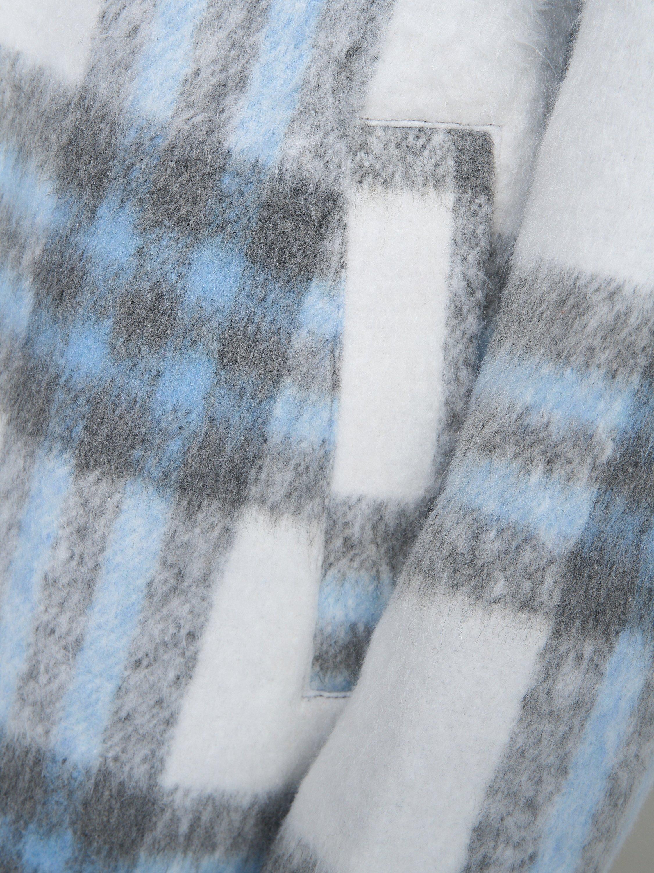 Product image 5 of 7, which shows Gina Bacconi Wool Blend Check Longline Overcoat, Blue/Grey, S