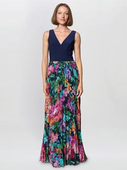 Gina Bacconi Floral Sleeveless V Neck Maxi Dress, Navy/Multi