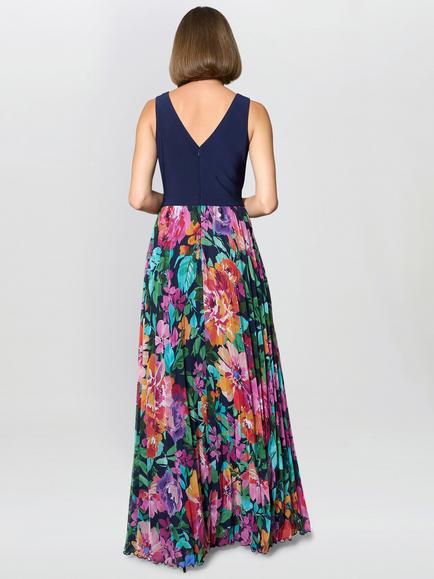 Gina Bacconi Floral Sleeveless V Neck Maxi Dress - view 2, Navy/Multi