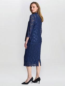 Gina Bacconi Sleeveless Square Neck Lace Midi Shift Dress - view 2, Navy