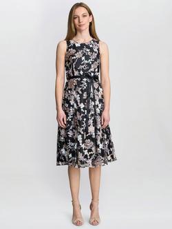 Gina Bacconi Alesha Embroidered Midi Dress, Black/Multi, Black/Multi