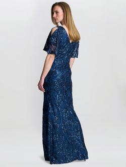 Gina Bacconi Jeselle A-Line Sequin Maxi Dress, Ocean - view 2, Ocean