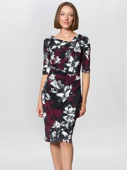 Gina Bacconi Andee Floral Jersey Dress, Black/Red, Black/Red