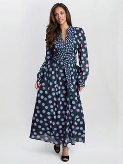 Gina Bacconi Renata Boho Polka Dot Dress, Black/Pink, Black/Pink