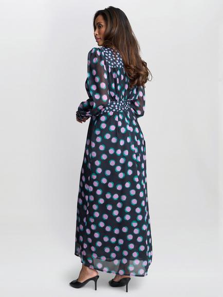 Gina Bacconi Renata Boho Polka Dot Dress, Black/Pink - view 2, Black/Pink