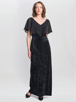 Gina Bacconi Daphne Chiffon Cape Velvet Maxi Dress, Black, Black