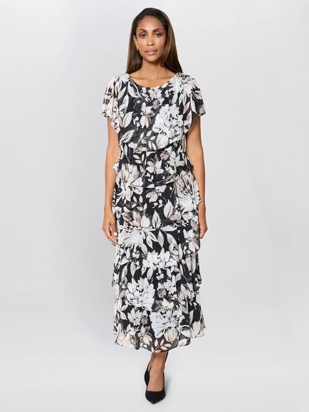 Gina Bacconi Blossom Floral Midi Dress, Black/Multi, Black/Multi