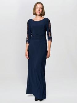 Gina Bacconi Floral Three Quarter Sleeve Round Neck Maxi Dress, Navy