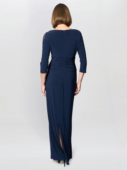 Gina Bacconi Floral Three Quarter Sleeve Round Neck Maxi Dress - view 2, Navy