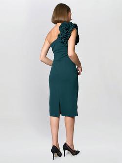 Gina Bacconi One Shoulder Asymmetric Neck Ruffle Midi Dress - view 2, Green