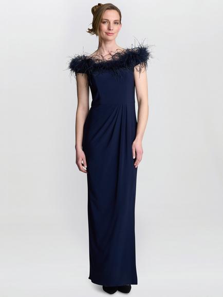 Gina Bacconi Sleeveless Bardot Neck Maxi Dress, Navy