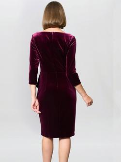 Gina Bacconi Three Quarter Sleeve V Neck Ruched Midi Sheath Dress - view 2, Wine