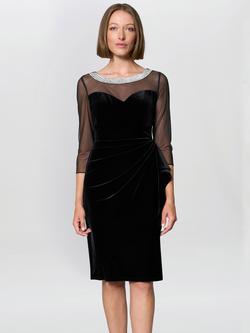 Gina Bacconi Three Quarter Sleeve Boat Neck Ruched Midi Dress, Black