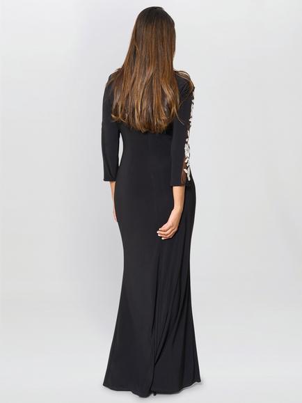 Gina Bacconi Suzie Embroidered Sleeve Maxi Dress, Black/Ivory - view 2, Black/Ivory