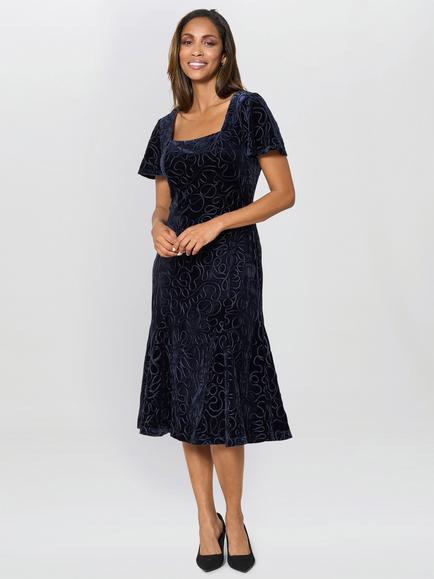 Gina Bacconi Ray Velvet Midi Dress, Navy, Navy