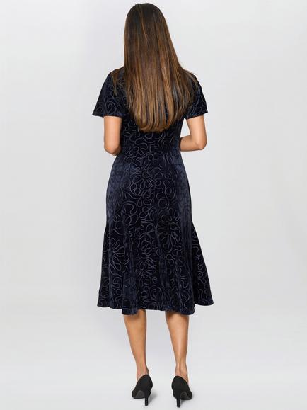 Gina Bacconi Ray Velvet Midi Dress, Navy - view 2, Navy