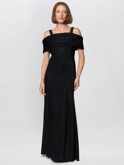 Gina Bacconi Metallic Sleeveless Bardot Neck Maxi Dress, Black