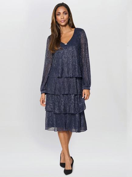 Gina Bacconi Rosemary Tiered Midi Dress, Navy, Navy