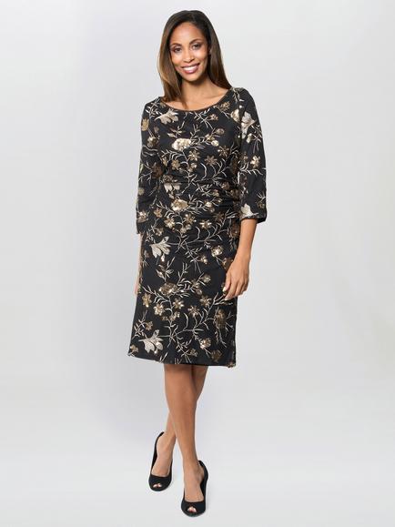 Gina Bacconi Sequin Floral Fitted Dress, Black/Multi, Black/Multi